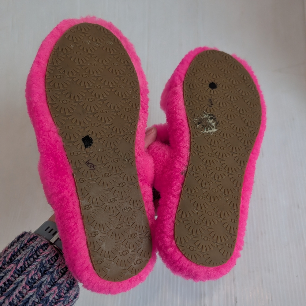 UGG Oh Yeah Slide Kids Fuzzy Pink Slingback Slippers Size 4 - Picture 4 of 8